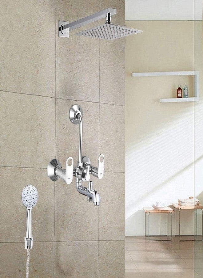 ZAP GEO305 GEO Series Full Brass 3-in-1 Wall Mixer with Shower Arm, Shower Head, Multi-Flow Hand Shower & 1.5m Tube - Chrome Finish - Image 2
